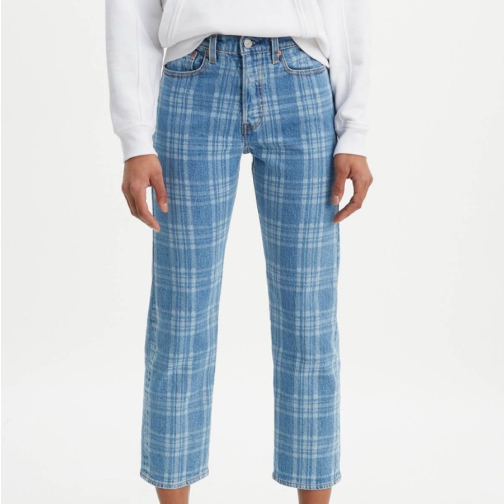 Levi's Light Blue Plaid Women's Cropped Jeans